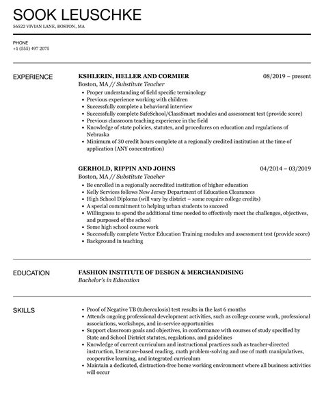 Substitute Teacher Resume Sample