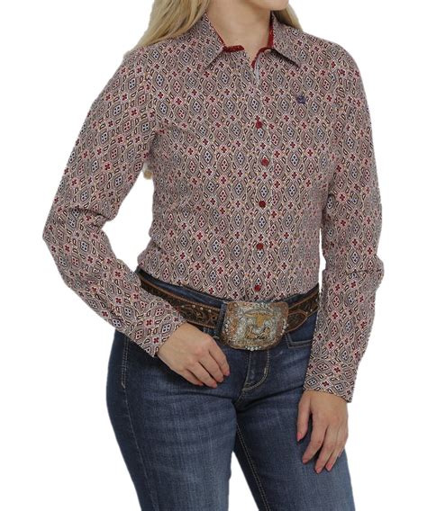 Cinch Women S Red Button Down Western Shirt Cowpokes Work Western