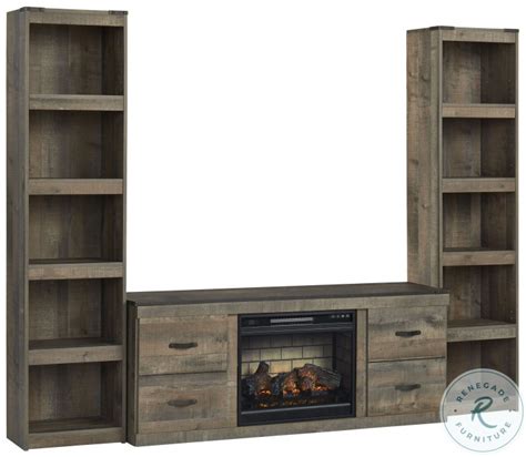 Trinell Brown 60 Large TV Stand With Infrared Fireplace Insert From