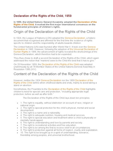 UN Declaration On Right of Child | PDF | International Labour ...