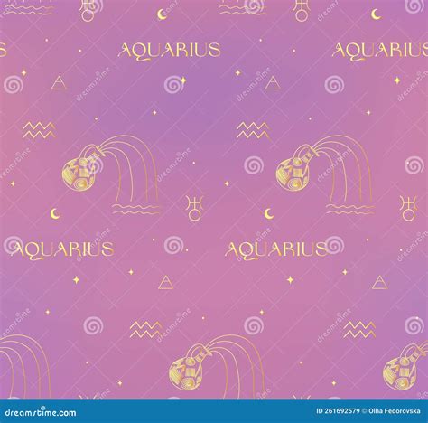 Zodiac Aquarius Golden Background Seamless Pattern Astrology Signs