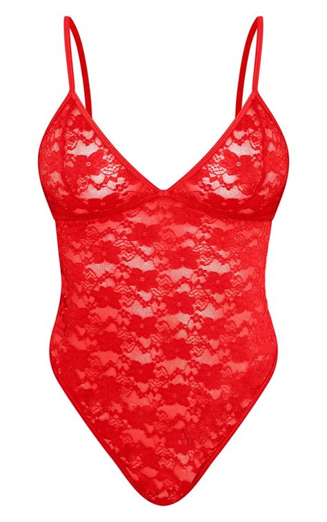 Red Basic Lace Body Lingerie And Nightwear Prettylittlething Usa