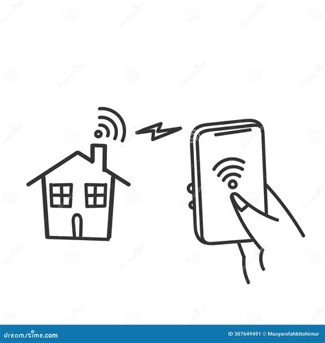 Hand Drawn Doodle House With Wifi Signal Illustration Stock