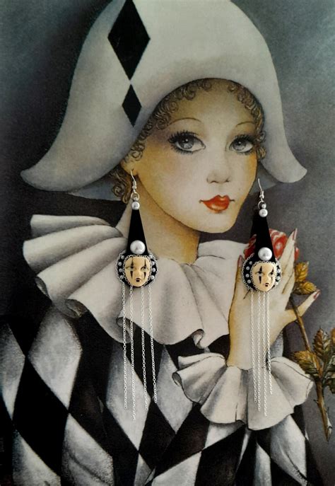 Pierrot Art Deco Columbine Venetian Mask Earrings Cabaret Jazz Etsy