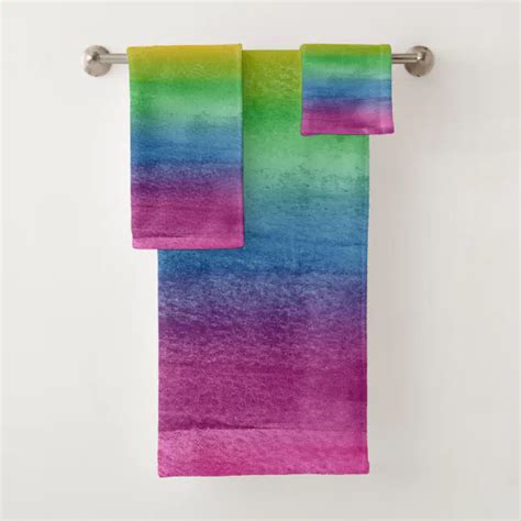 Watercolor Rainbow Stripes Bath Towel Set Zazzle