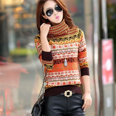 M 3xl Cashmere Turtleneck Striped Women Sweaters Korean Autumn Winter