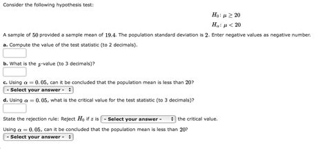 Solved Consider the following hypothesis test Hou 20 Hą Chegg