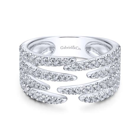 Pave Diamond Strands Wide Band Open Ring In K White Gold Womens