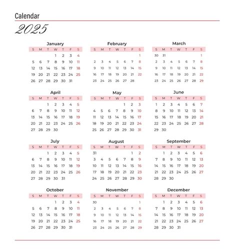 One pager kalender für das jahr 2025 Premium Vektor