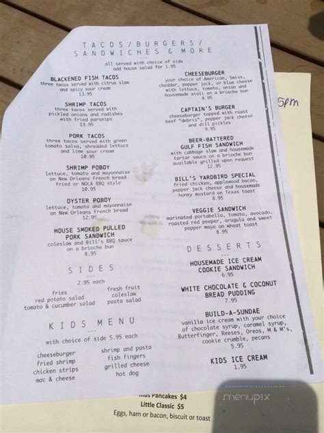 Menu Of Fisher S At Orange Beach Marina In Destin Fl