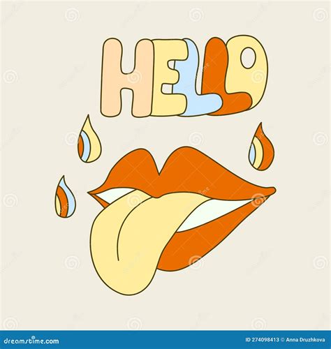 Hippie Vi Poster Mit Lippen Und Zunge Vektor Abbildung Illustration