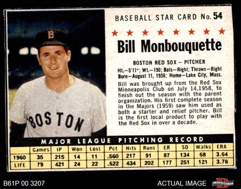 Post Cereal Bill Monbouquette Box Red Sox Vg Ex B P