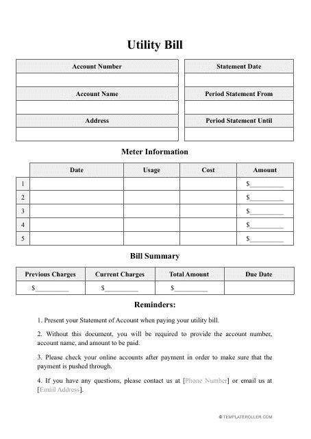 Utility Bill Template Fill Out Sign Online And Download Pdf Templateroller