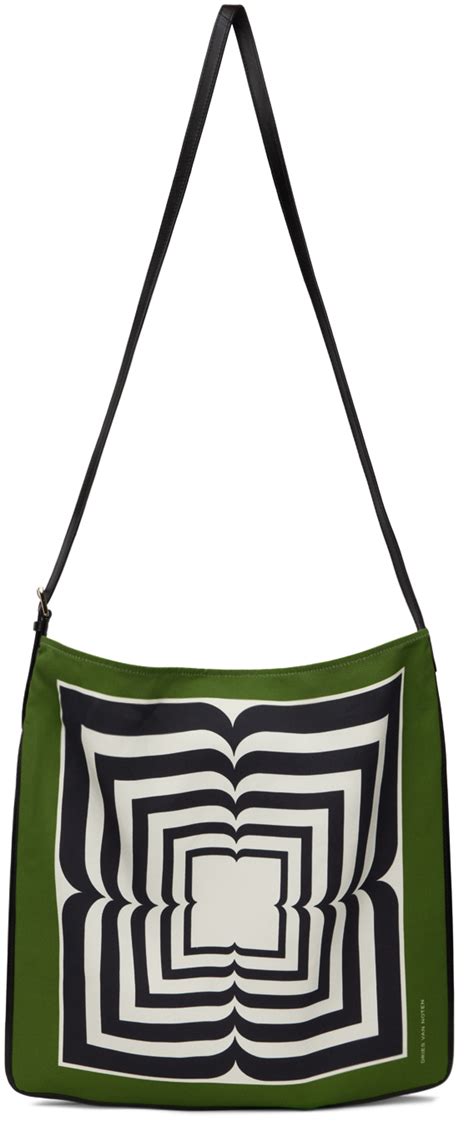 Dries Van Noten Green Off White Printed Scarf Tote Ssense