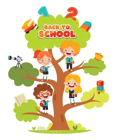 Premium Vector Education Tree With Cartoon Kids