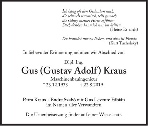 Traueranzeigen Von Gus Gustav Adolf Kraus Sz Gedenken De