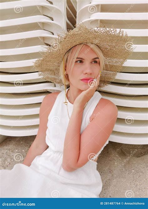 Portrait Of Fashion Young Woman Wearing A Straw Hat Sensual Girl