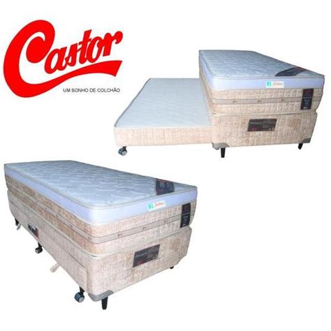 Conjunto Bicama Box Solteiro King Colchão Castor Premium Tecnopedic