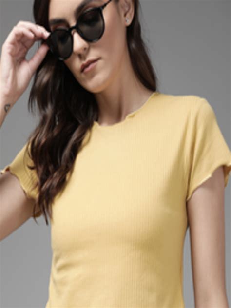 Buy Roadster Mustard Yellow Ribbed Knitted Top Tops For Women