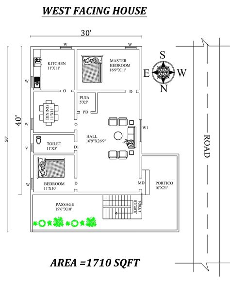 30x50 Marvelous 2bhk West Facing House Plan As Per Vastu Shastra Autocad Dwg And Pdf File