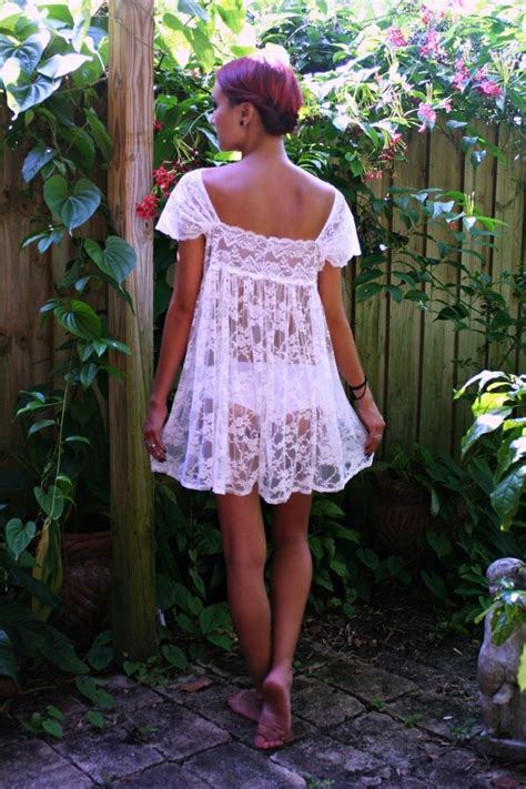 Sheer Lace Bridal Lingerie Baby Doll Nightgown Caplet Sleeves
