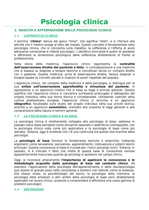 Psico Clinica Riassunto 2 Cap Libro Sanavio Cornoldi Psicologia