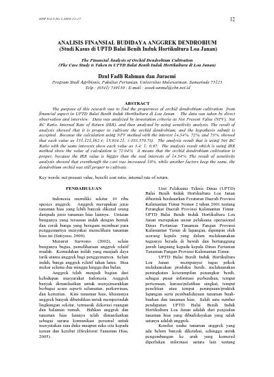 Analisis Finansial Budidaya Anggrek Dendrobium Studi Kasus Di Uptd