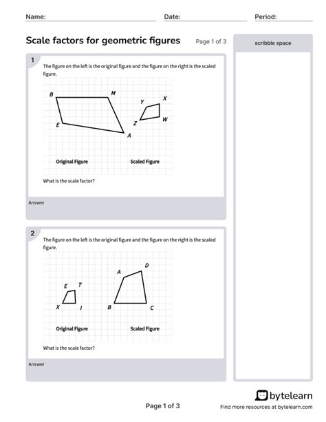 Identify Scale Factors For Geometric Figures Worksheets Pdf 7ga1