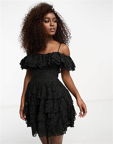 Miss Selfridge Lace Rara Strappy Mini Dress In Black Asos