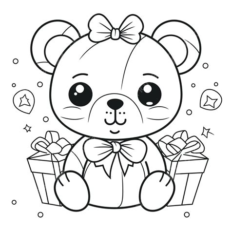 Coloriage Nounours Avec Des Cadeaux Coloriage Ours En Peluche Mignon