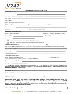 Fillable Online Medically Indigent Certification Form V247 Power Fax