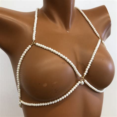 Women S Pearl Body Chain Gold Bikini Body Chain Bra Body Etsy
