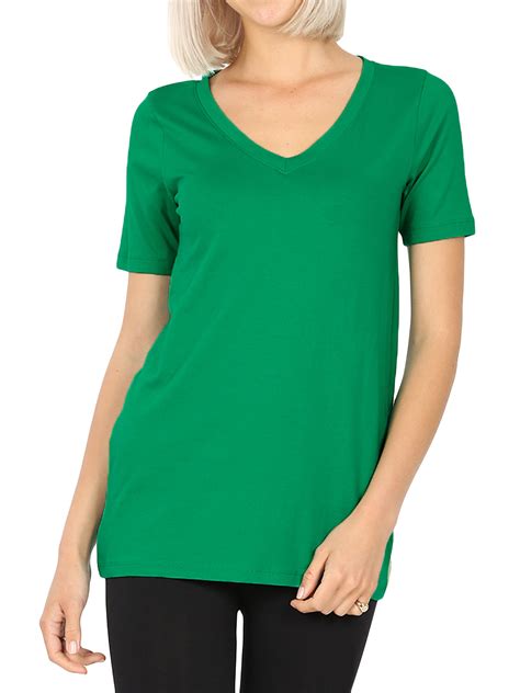 Zenana Women Plus S X Cotton V Neck Short Sleeve Casual Basic Tee