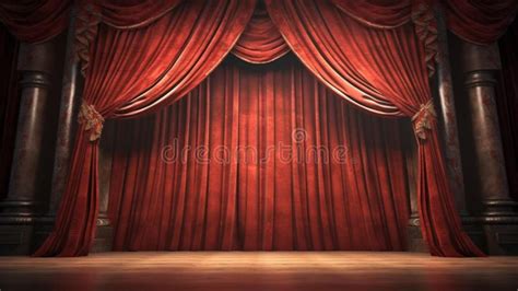 Red Stage Curtains In Auditorium Theatre Concert Performance Show