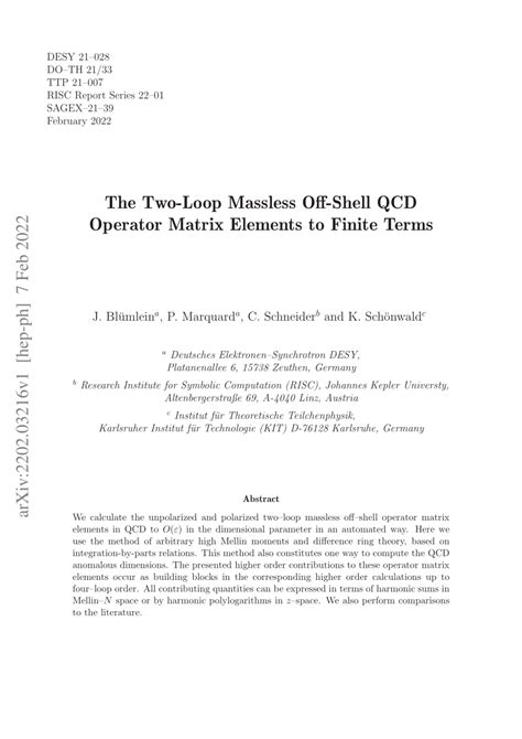 PDF The Two Loop Massless Off Shell QCD Operator Matrix Elements To