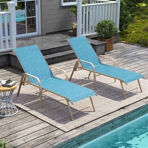 Pellebant 2 Piece Khaki Aluminum Adjustable Outdoor Patio Chaise Lounge