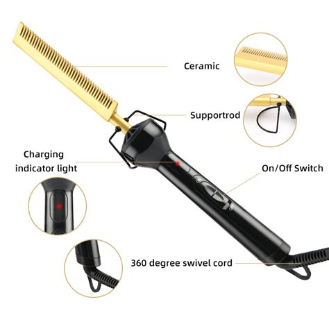 Titanium Custom Black Hot Comb Ceramic Private Label Hot Comb Electric Hair Straightener Comb