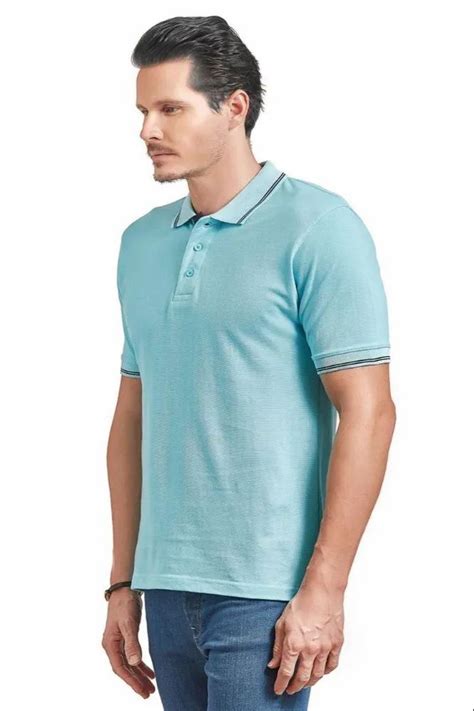 Combed Ring Spun Cotton Plain Ruffty Polo Tipping Sky Blue With Black