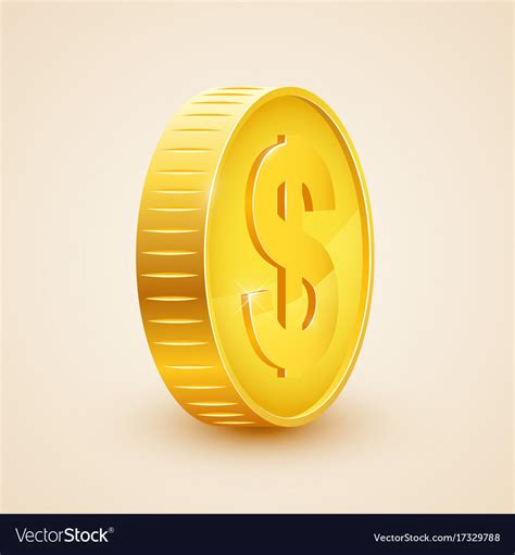 D Realistic Gold Coin Icon Us Dollar Money Vector Image