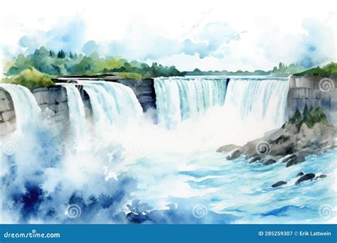 Niagra Falls Clip Art Watercolor Illustration Stock Illustration