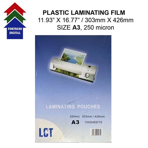 LCT LAMINATING POUCH FILM 303 X 426 Mm A3 SIZE 250 Microns Mic 100 Sets