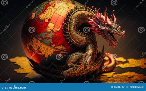 A Fierce Red Dragon Crawling Around A Globus Of Earth Symbolizing The