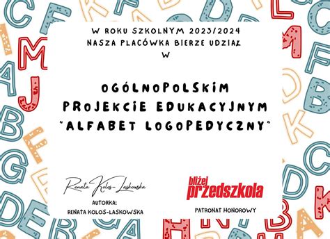 Przedszkole Samorz Dowe Og Lnopolski Projekt Edukacyjny Alfabet