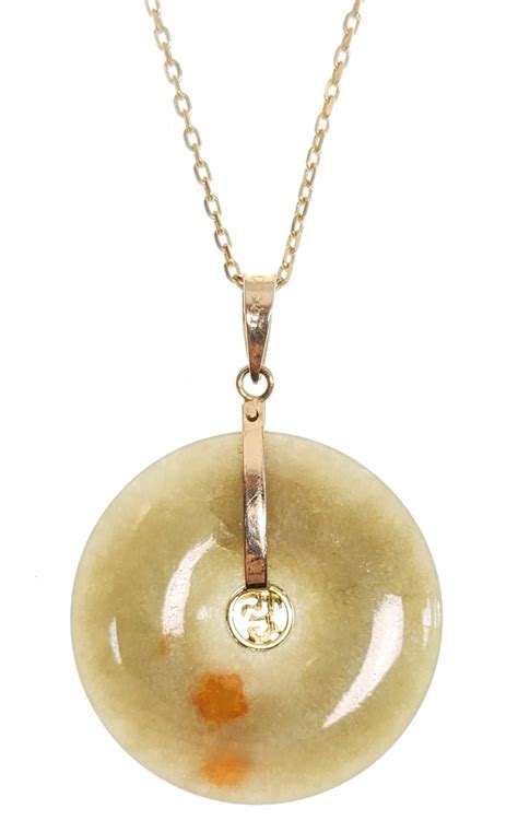 Lot 14k Gold And Chinese Jade Pendant Necklace