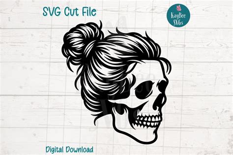 Messy Bun Skull Svg Cut File For Cricut Silhouette Digital Download