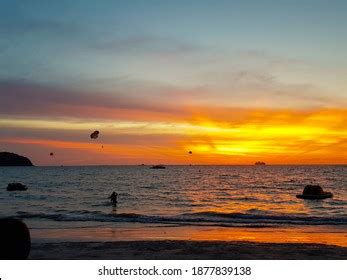 Tourists Pantai Cenang Beach During Sunset Stock Photo 1877839138 ...