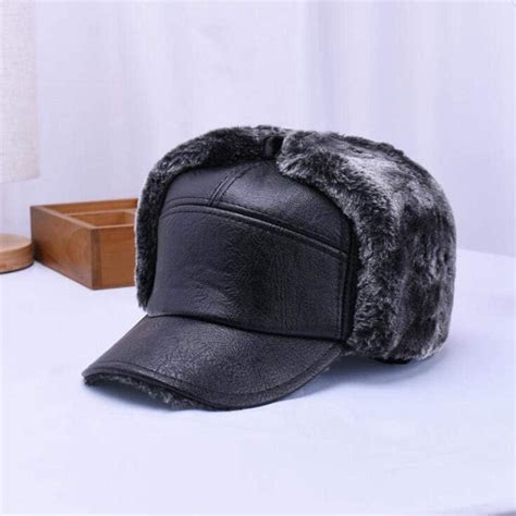 Casquette de Baseball en Cuir épais pour Homme avec Oreilles Chapeau de