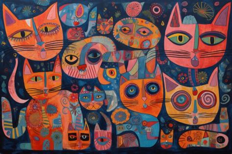 Premium Ai Image A Painting Of Cats And One Has A Black Nose