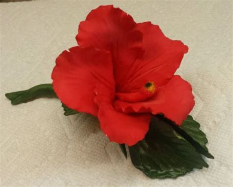 Capodimonte Porcelain Flower Red Hibiscus Made In Italy Marked And