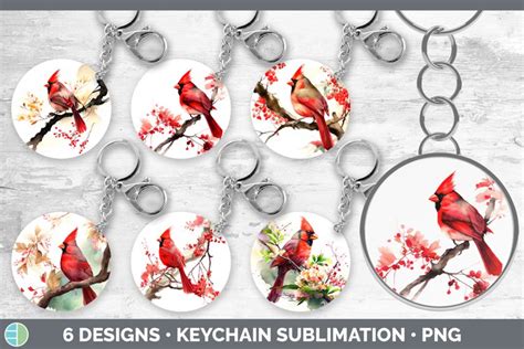 Japanese Watercolor Cardinal Bird Keychain Sublimation Key